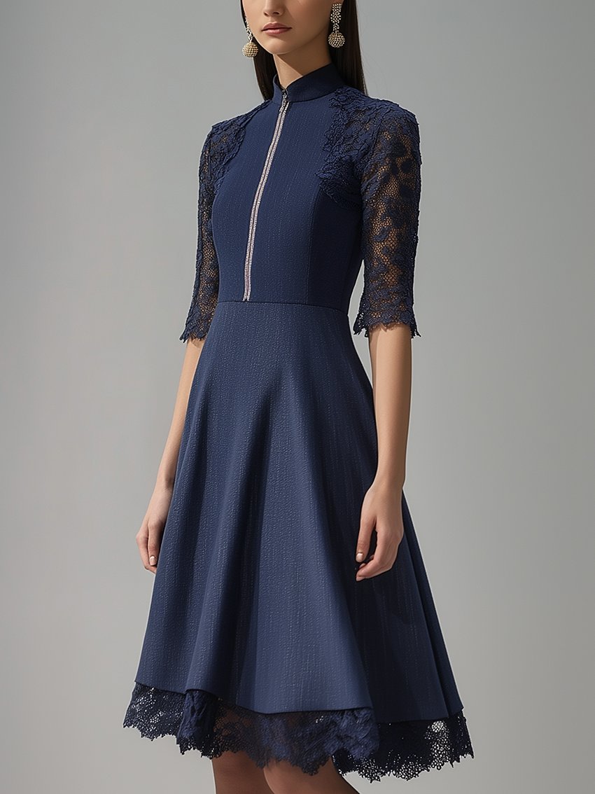 Demin Midi Dress With Lace Stitching