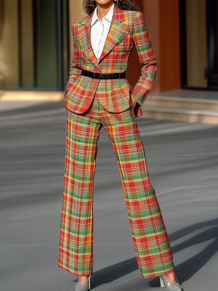 Colorful Check Suit With Belt