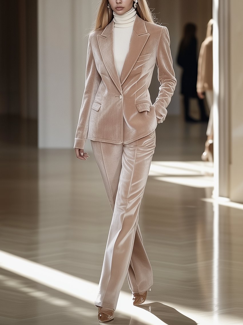 Light Apricot Velvet Suit