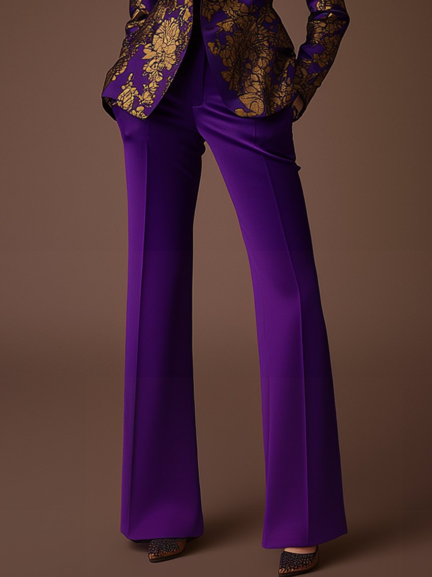 Purple Pants With Gold Luxury Print