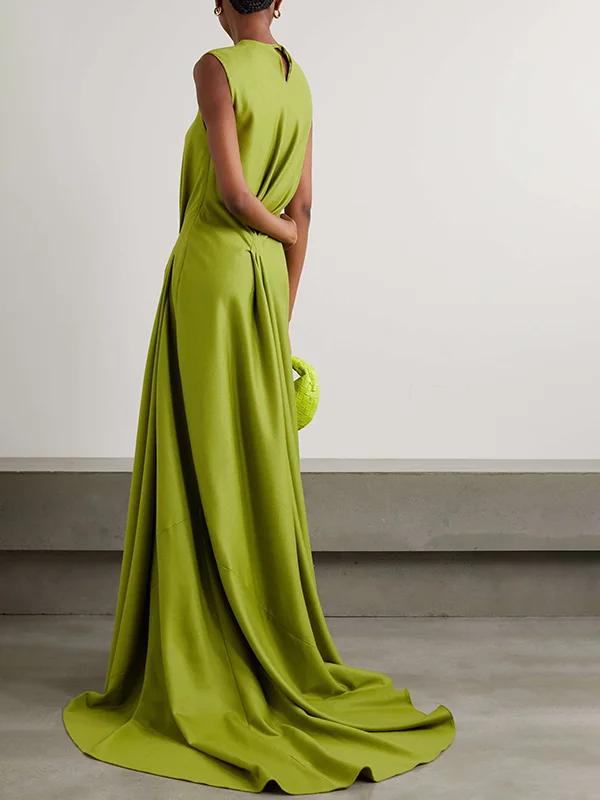 Solid Color Tied Waist Sleeveless Maxi Dresses