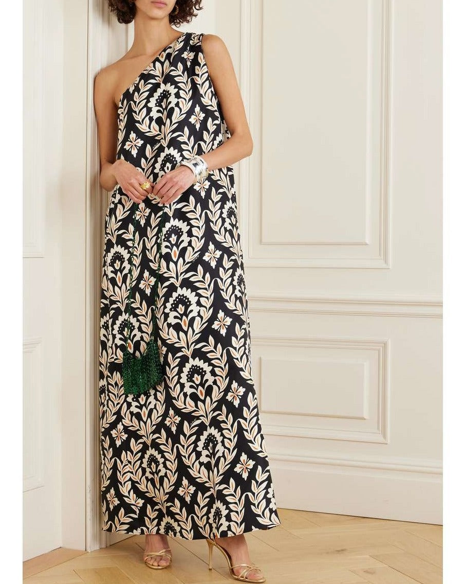 One-shoulder Floral-print Maxi Dress