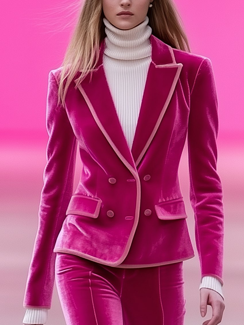 Barbie Pink Velvet Blazer With Light Pink Trimmed