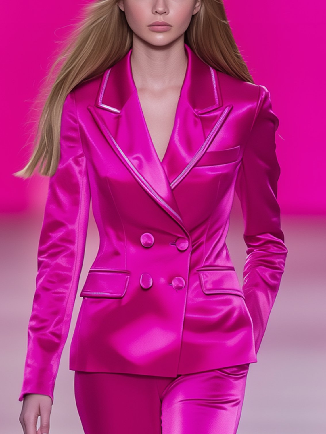 Barbie Pink Satin Blazer With Light Pink Trim