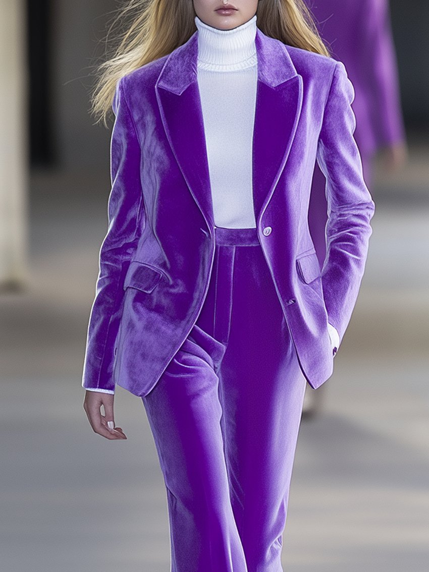 Cream Purple Velvet Suit