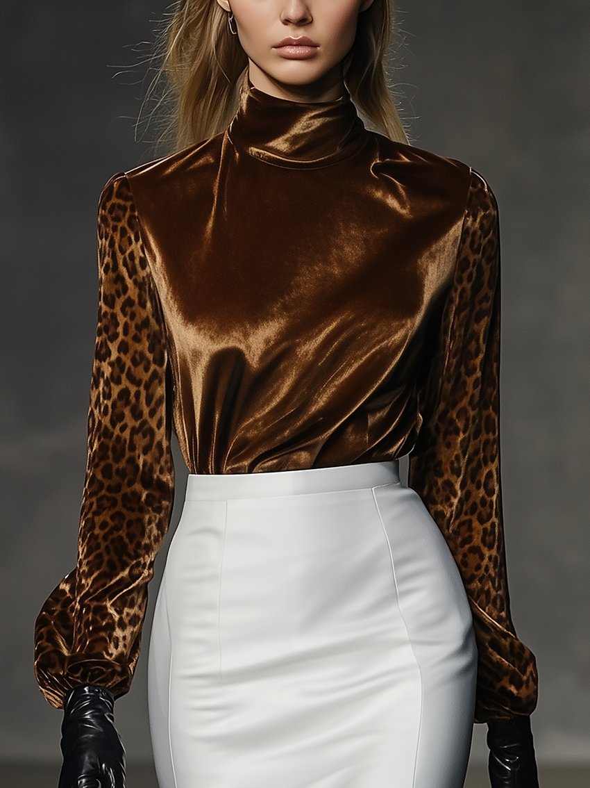 Brown Turtleneck Brown Velvet Shirt