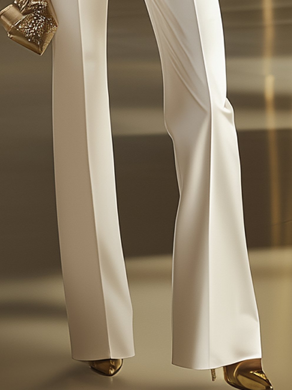 White Satin Pants With 3D Flowers