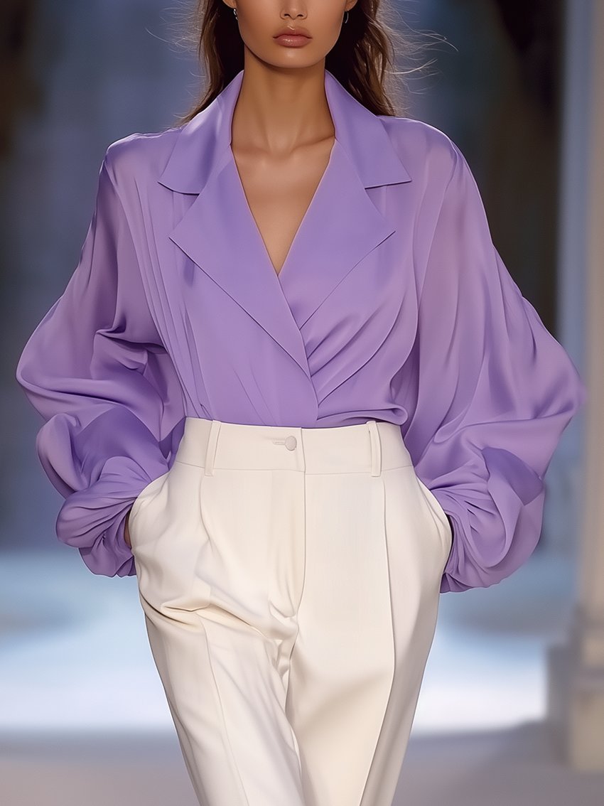 Purple Chiffon Shirt With Wide Sleeves