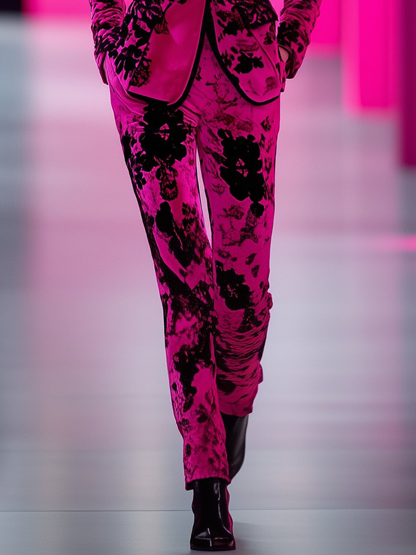 Barbie Pink Velvet Suit With Black Plant Print