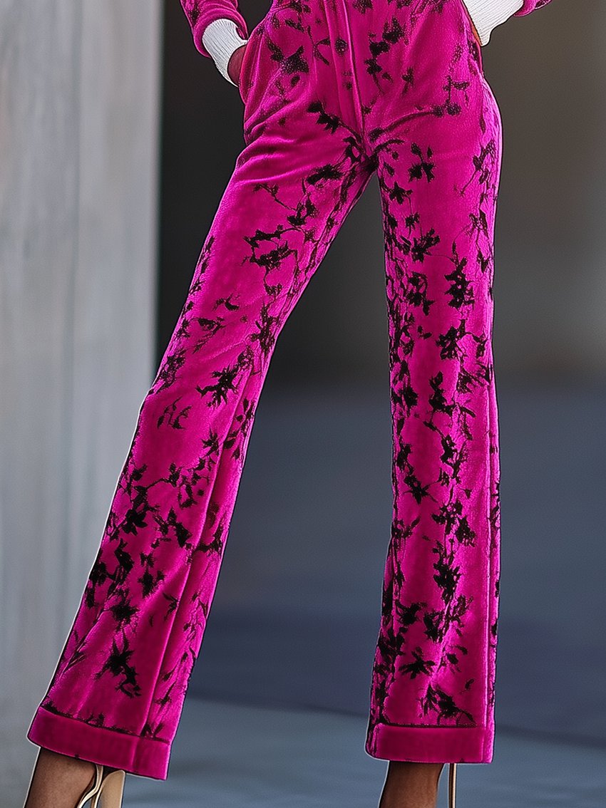 Barbie Pink Velvet Jumpsuit With Black Plant Print