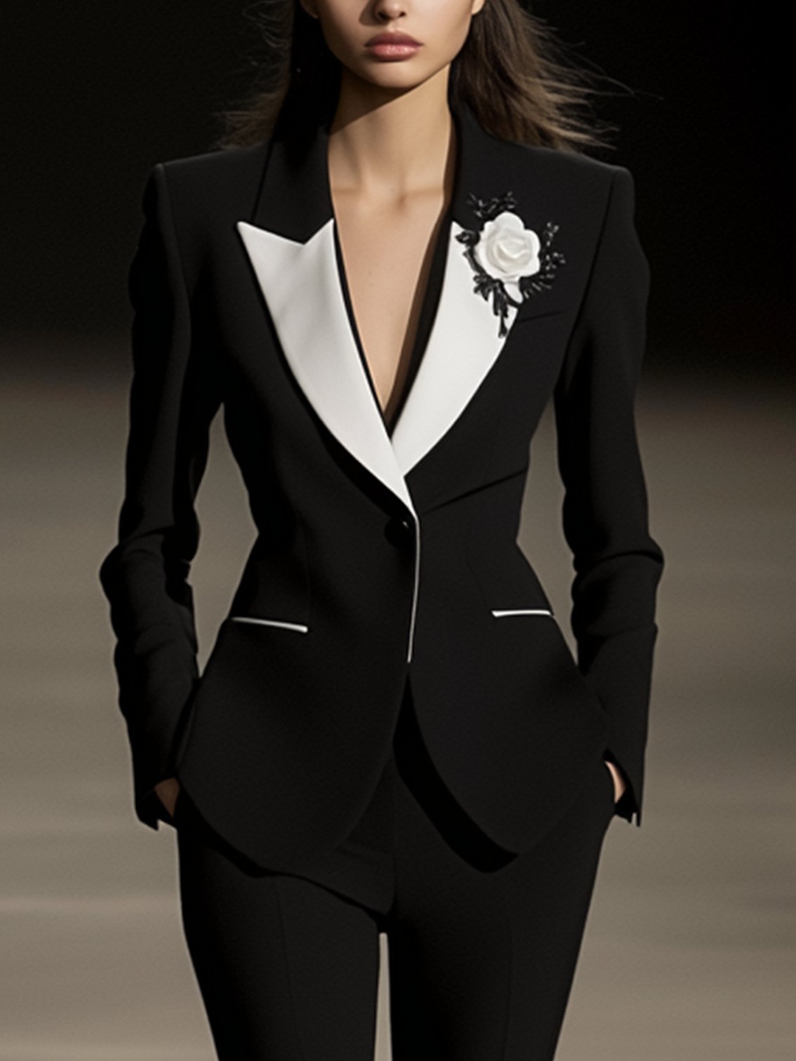 Black Blazer With Embroidered Collar