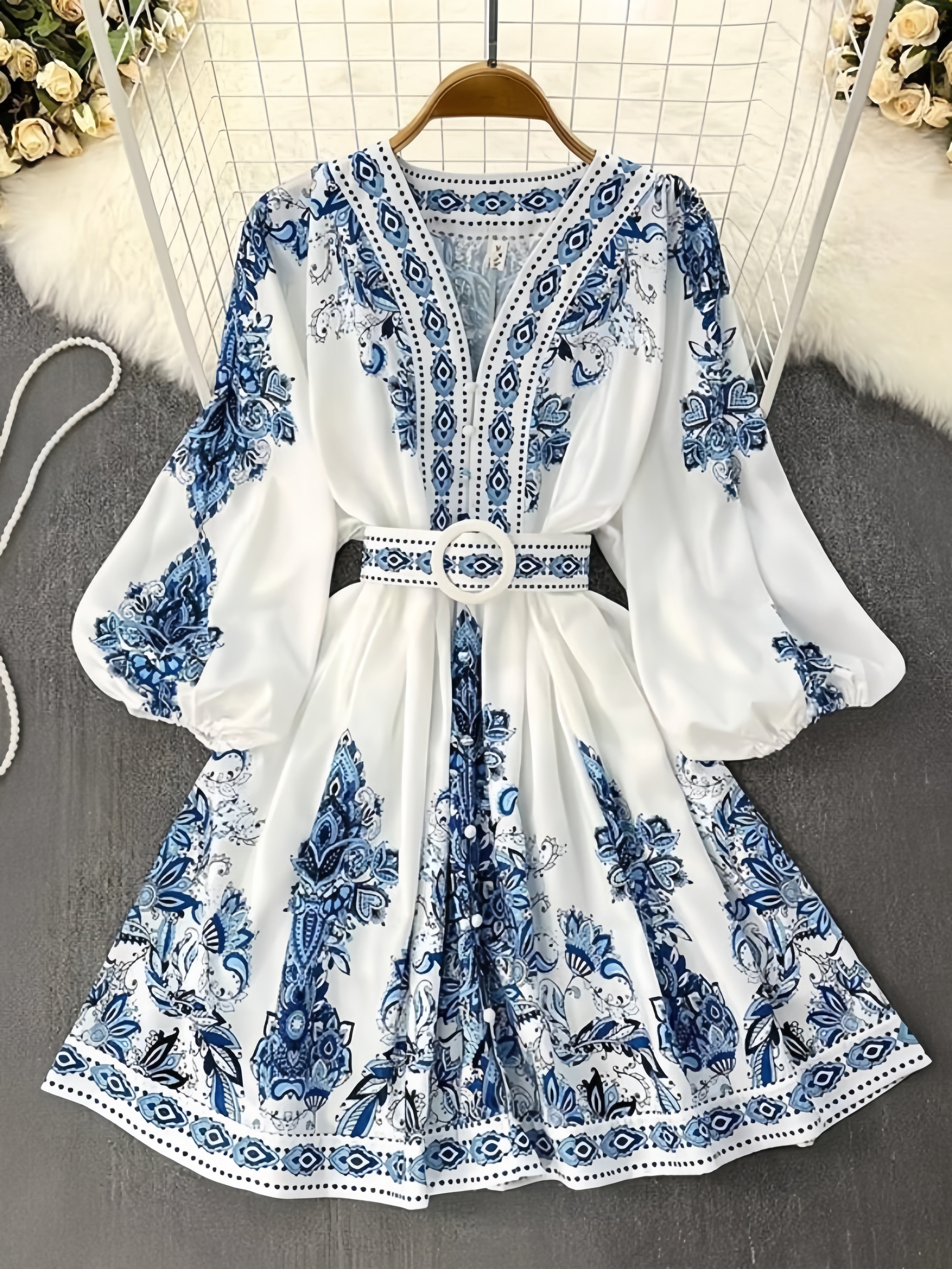 V-Neck Bohemian Print Dress