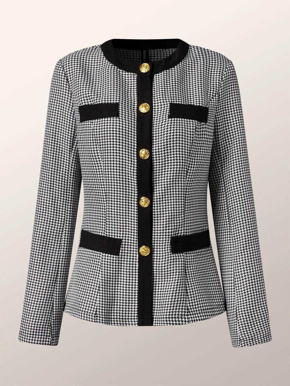 Crew Neck Houndstooth Blazer