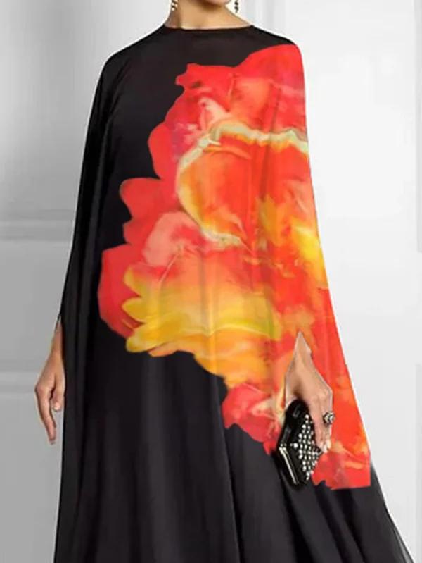 Loose Contrast Color Floral Printed Maxi Dresses