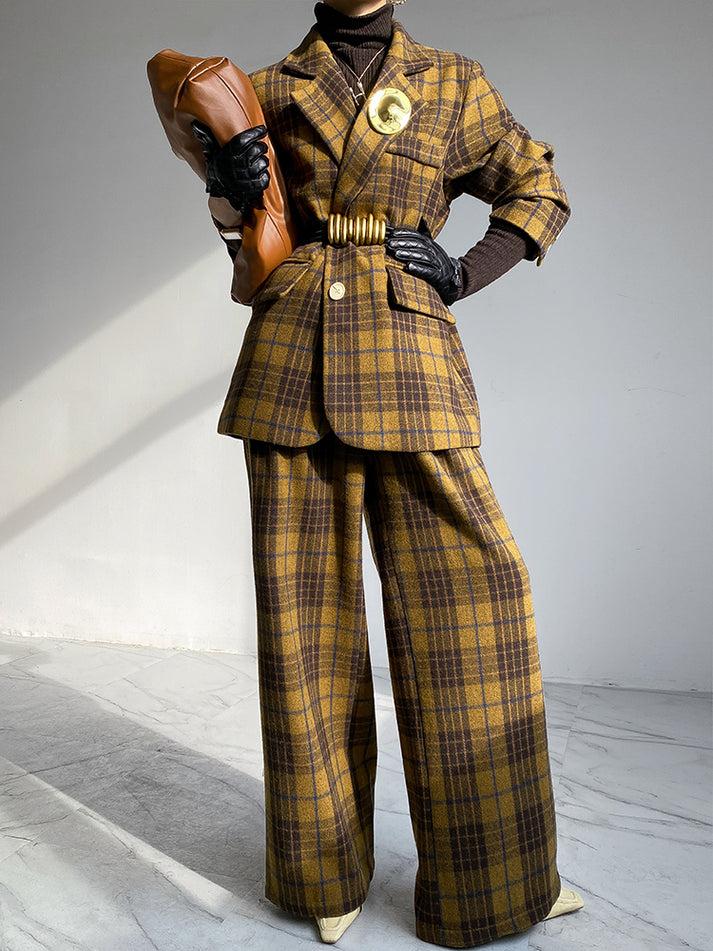 Wool Plaid Elegant Trousers