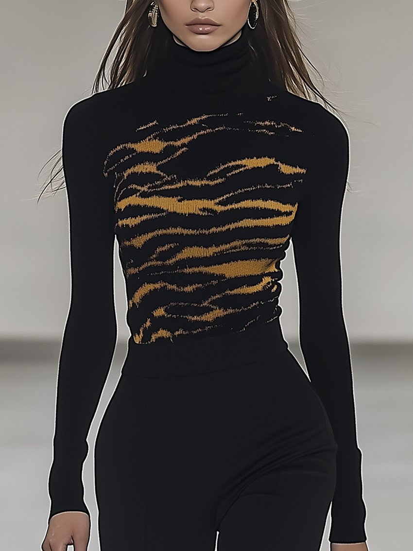 Black Stretch-fit T-shirt In Abstract Leopard Print