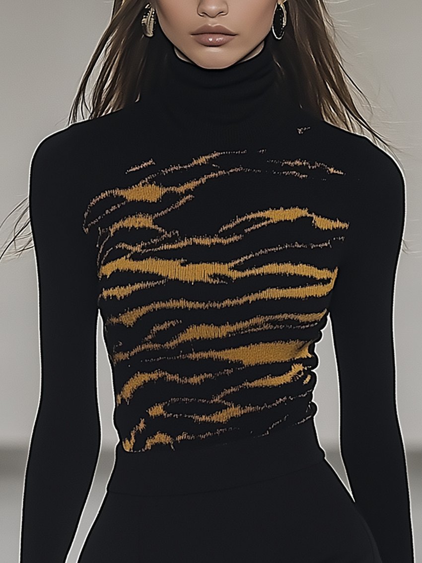 Black Stretch-fit T-shirt In Abstract Leopard Print