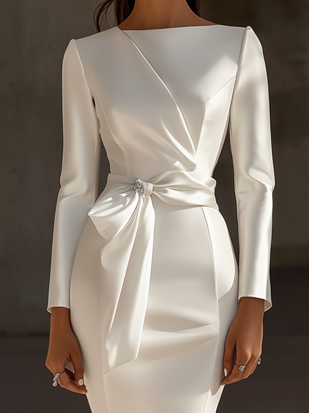 White Satin Dress With Belt