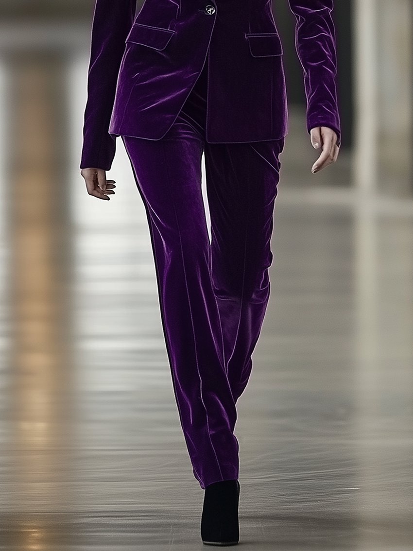 Purple Velvet Suit With Black Collar