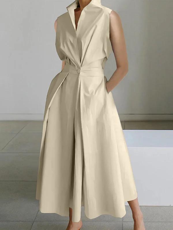 Sleeveless Lapel Midi Dresses