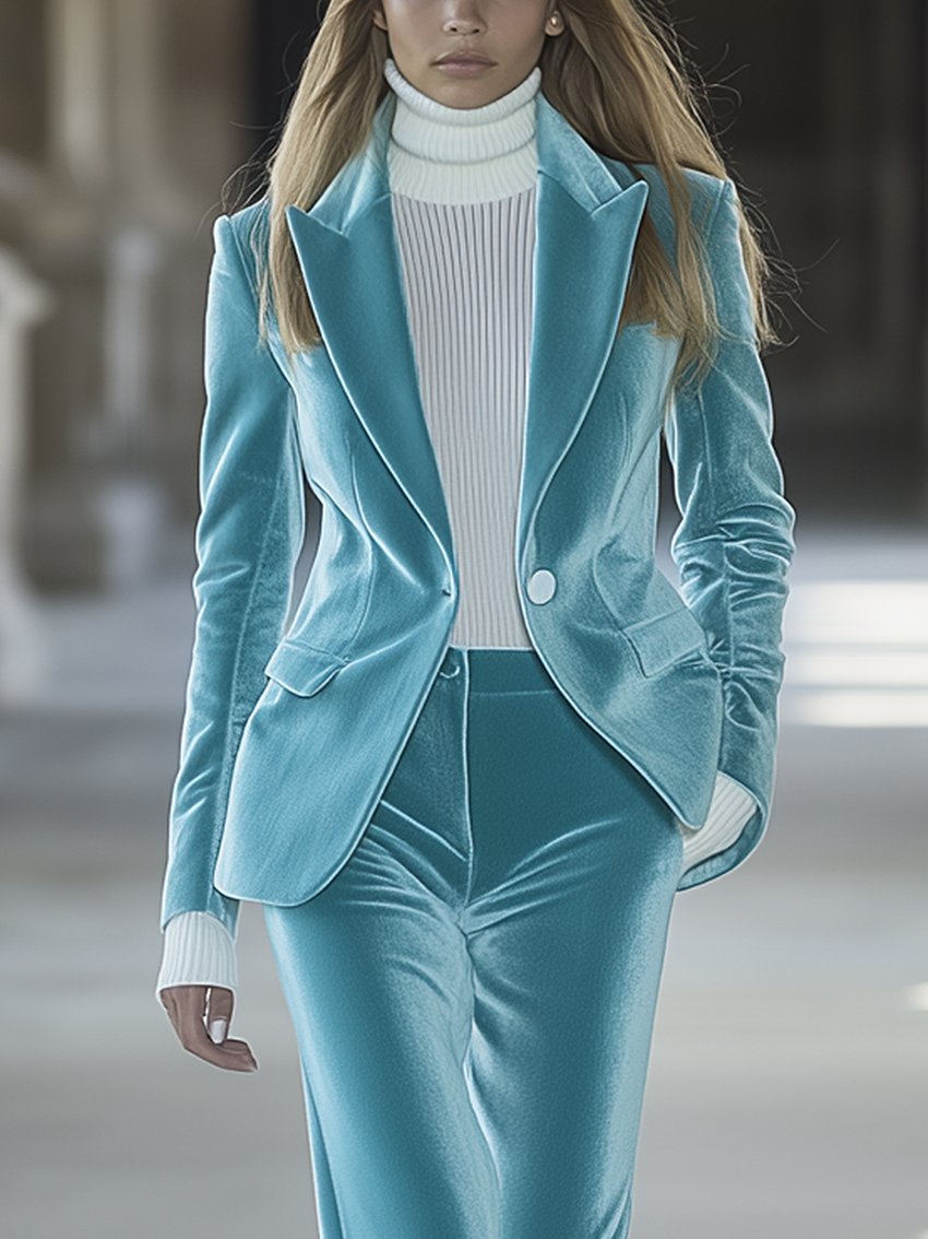 Light  Cyan Velvet Blazer