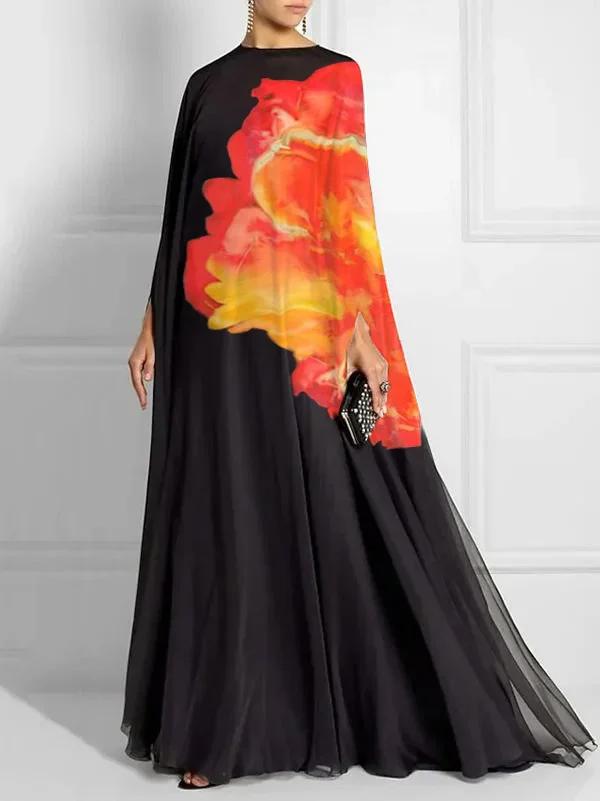 Loose Contrast Color Floral Printed Maxi Dresses