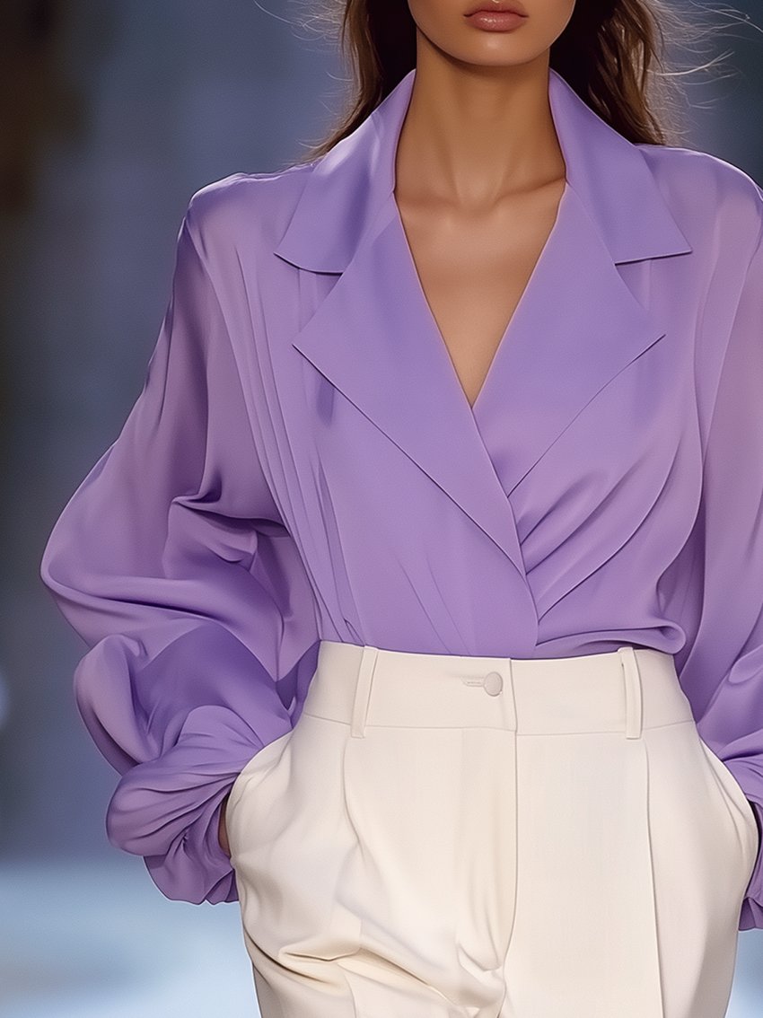 Purple Chiffon Shirt With Wide Sleeves