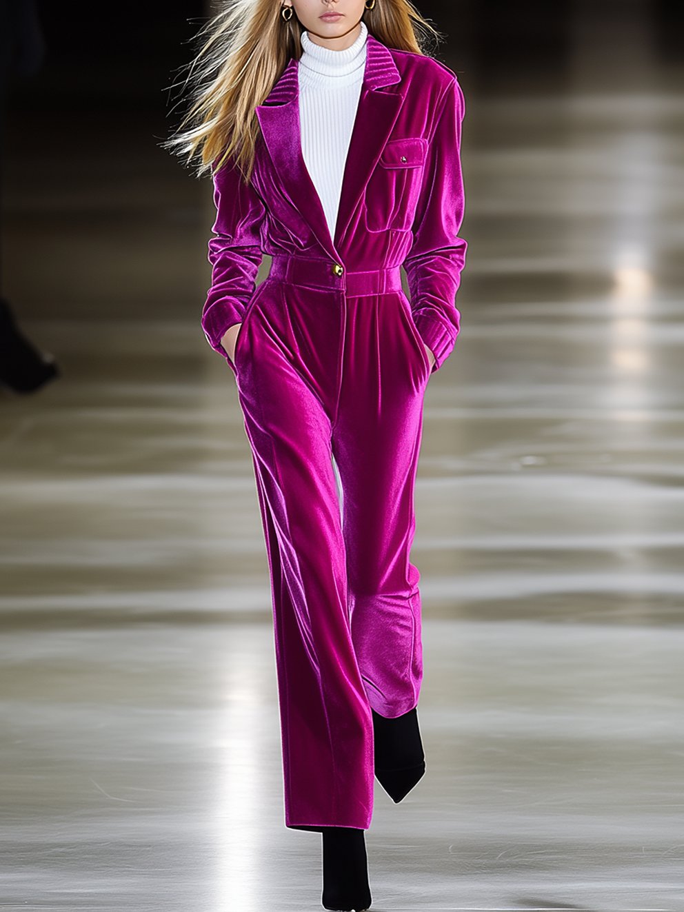 Barbie Pink Velvet Jumpsuit With Pocket