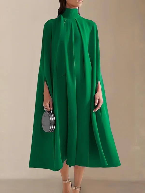 Simple Batwing Sleeve Solid Color High Neck Dress