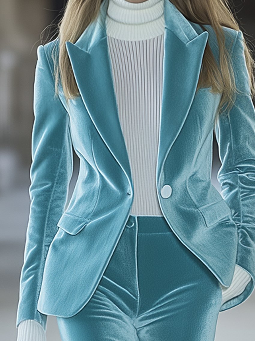 Light  Cyan Velvet Blazer