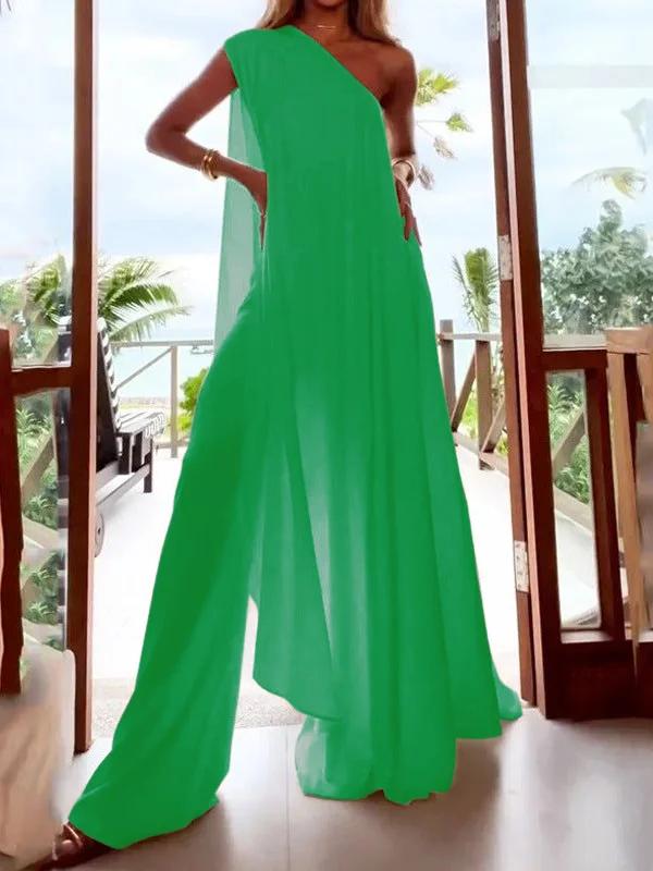 Wide Leg Asymmetric One-Shoulder Jumpsuits