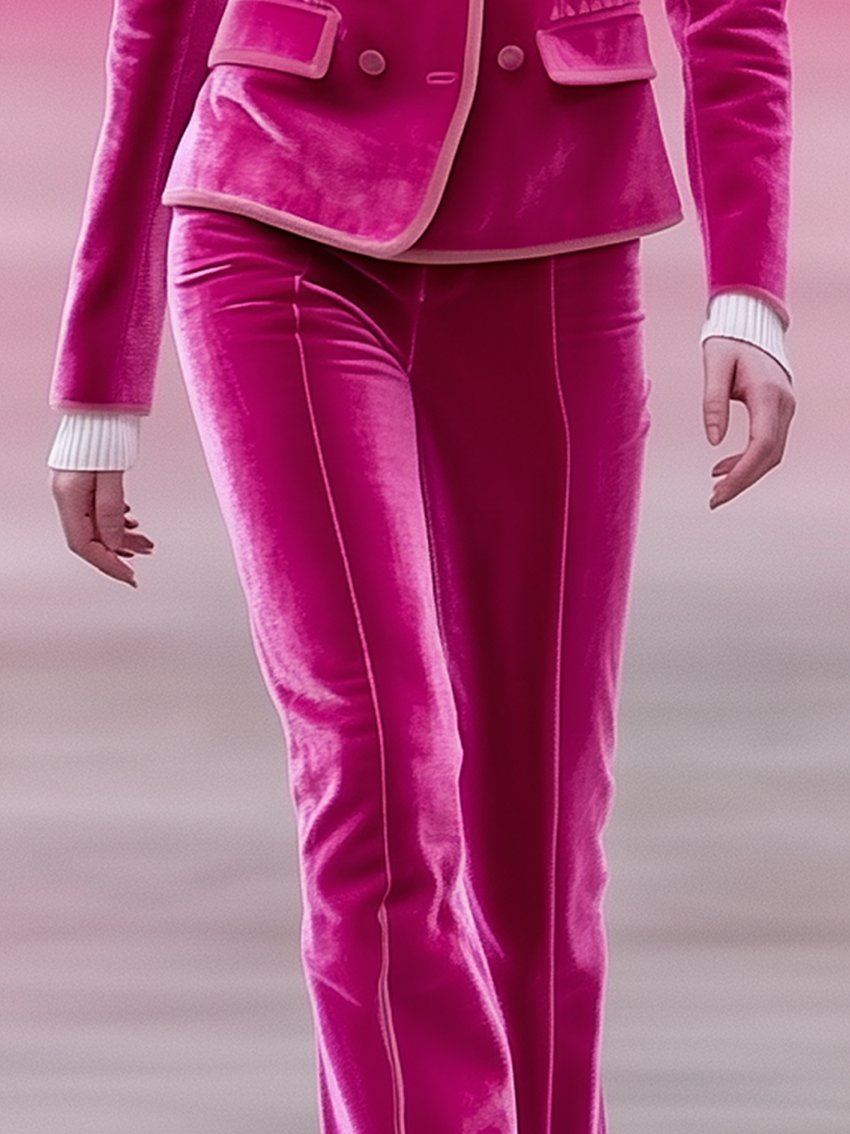 Barbie Pink Velvet Pants With Light Pink Trimmed