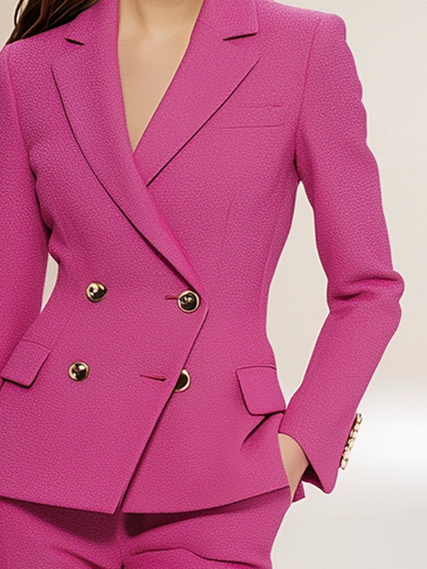 Pink Texture Fabric Double-breasted Blazer