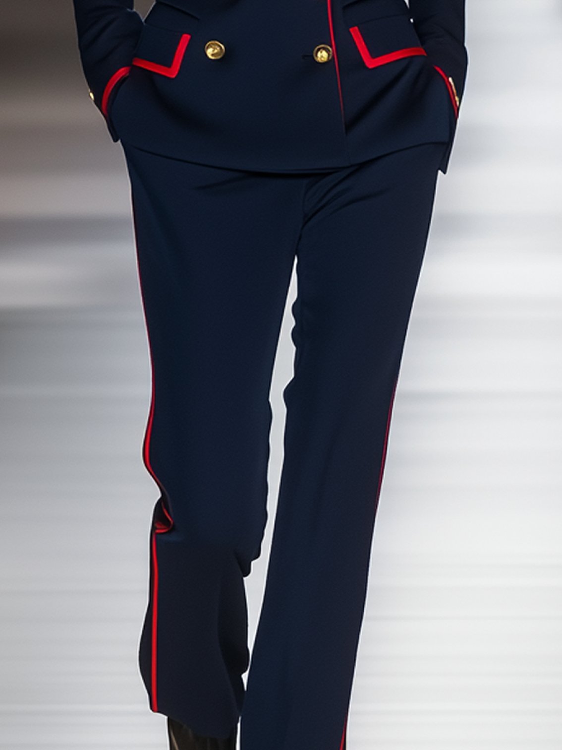 Dark Blue Pants With Red Trim And Double Breasted