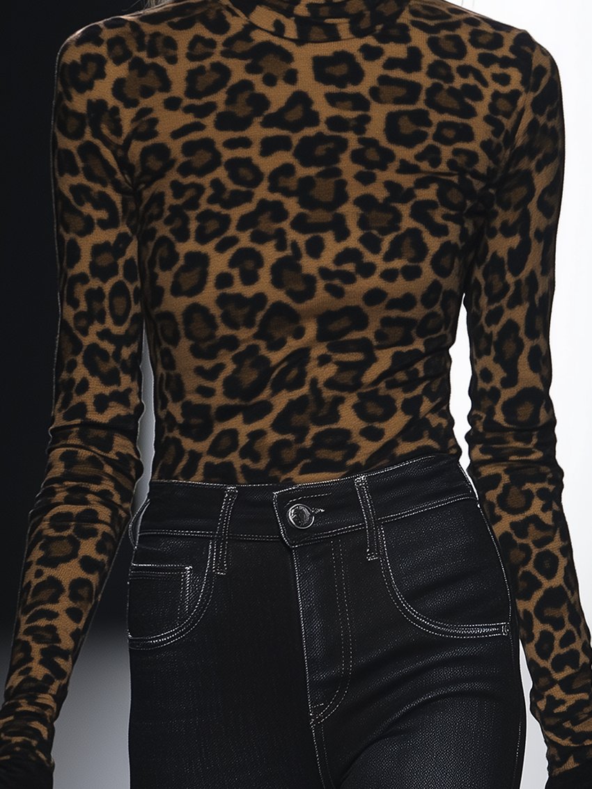 Leopard-Print Stretch Skinny T-shirt