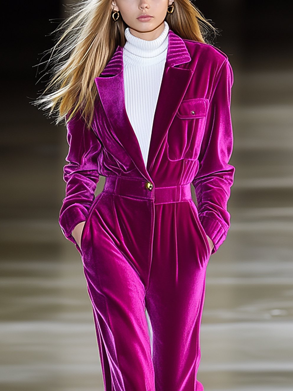 Barbie Pink Velvet Jumpsuit With Pocket