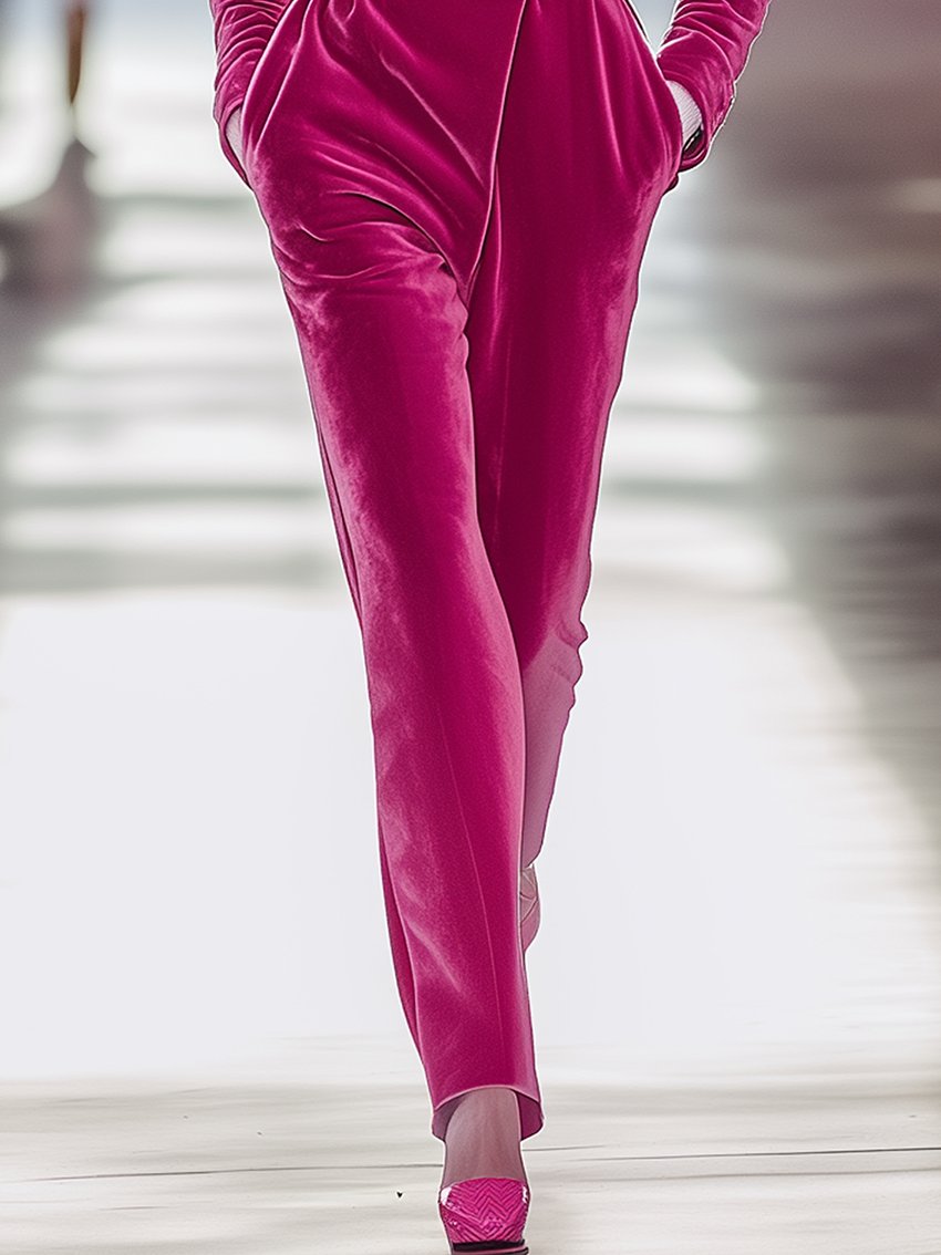 Barbie Pink Velvet Jumpsuit With Light Trim And Belt