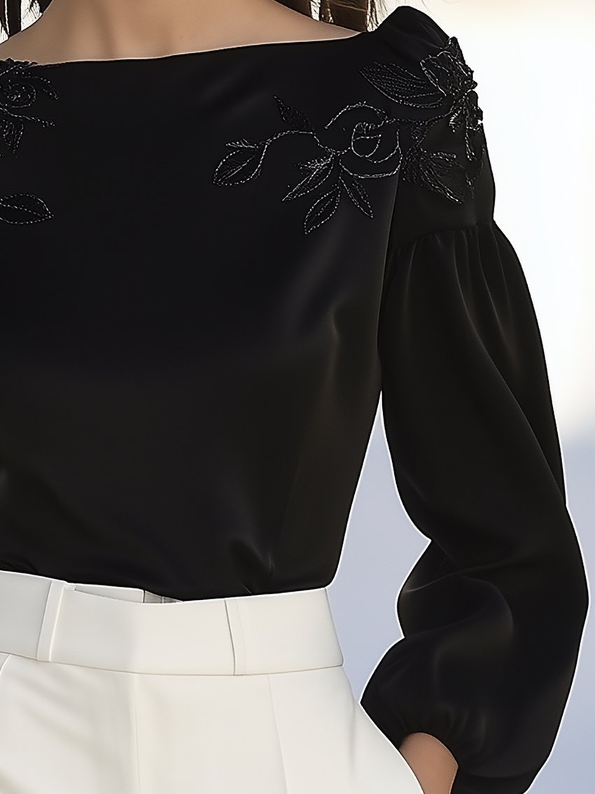 Black Shirt With Silver Embroidery