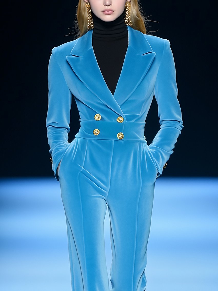 Sky Blue Velvet Jumpsuit