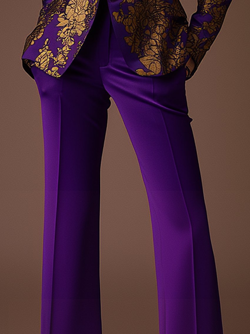 Purple Pants With Gold Luxury Print