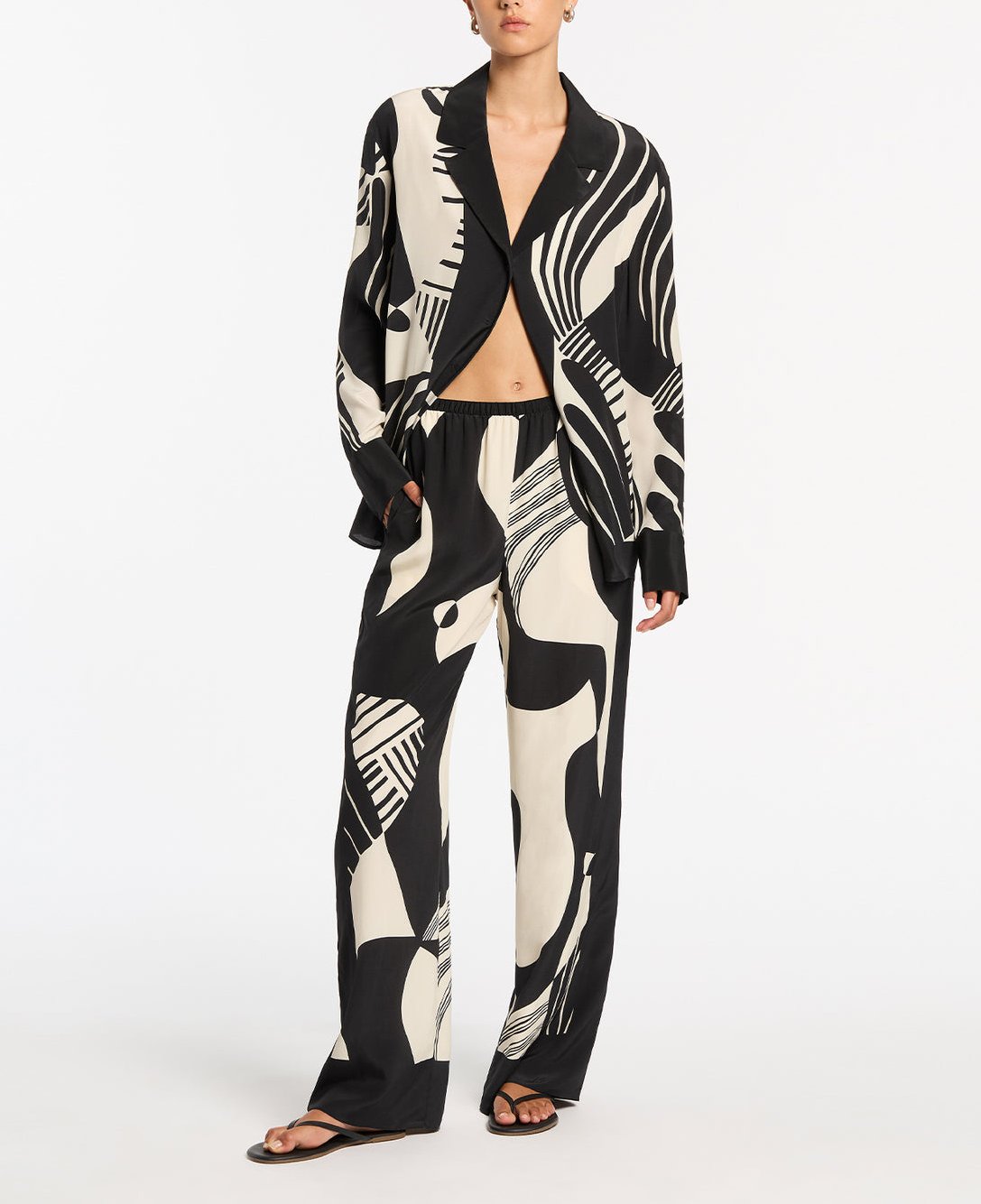 Printed Loose Wide-Leg Pants Suit