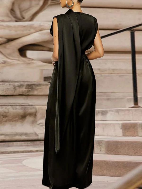 Sleeveless Solid Color Shawl Collar Jumpsuits