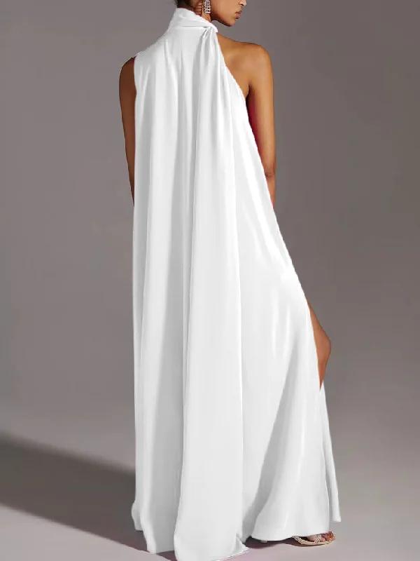 Sleeveless Split-Side Round-Neck Maxi Dresses