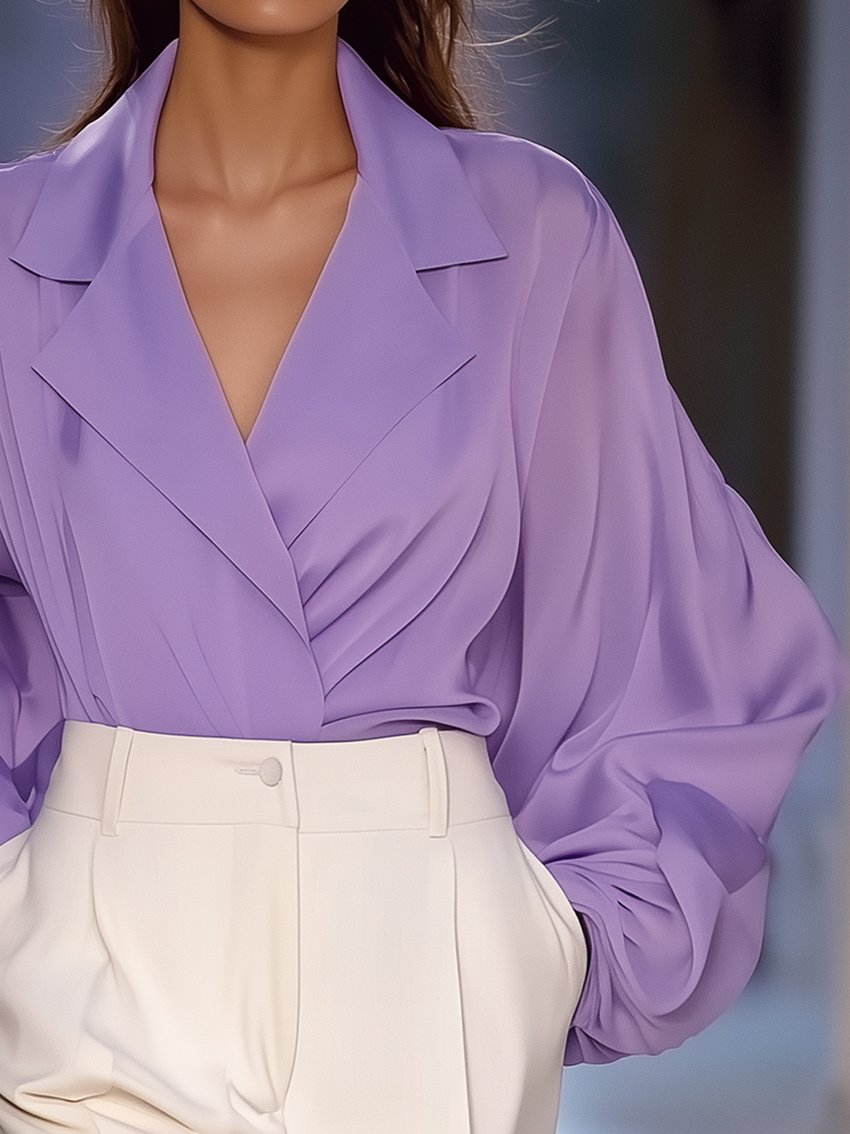 Purple Chiffon Shirt With Wide Sleeves