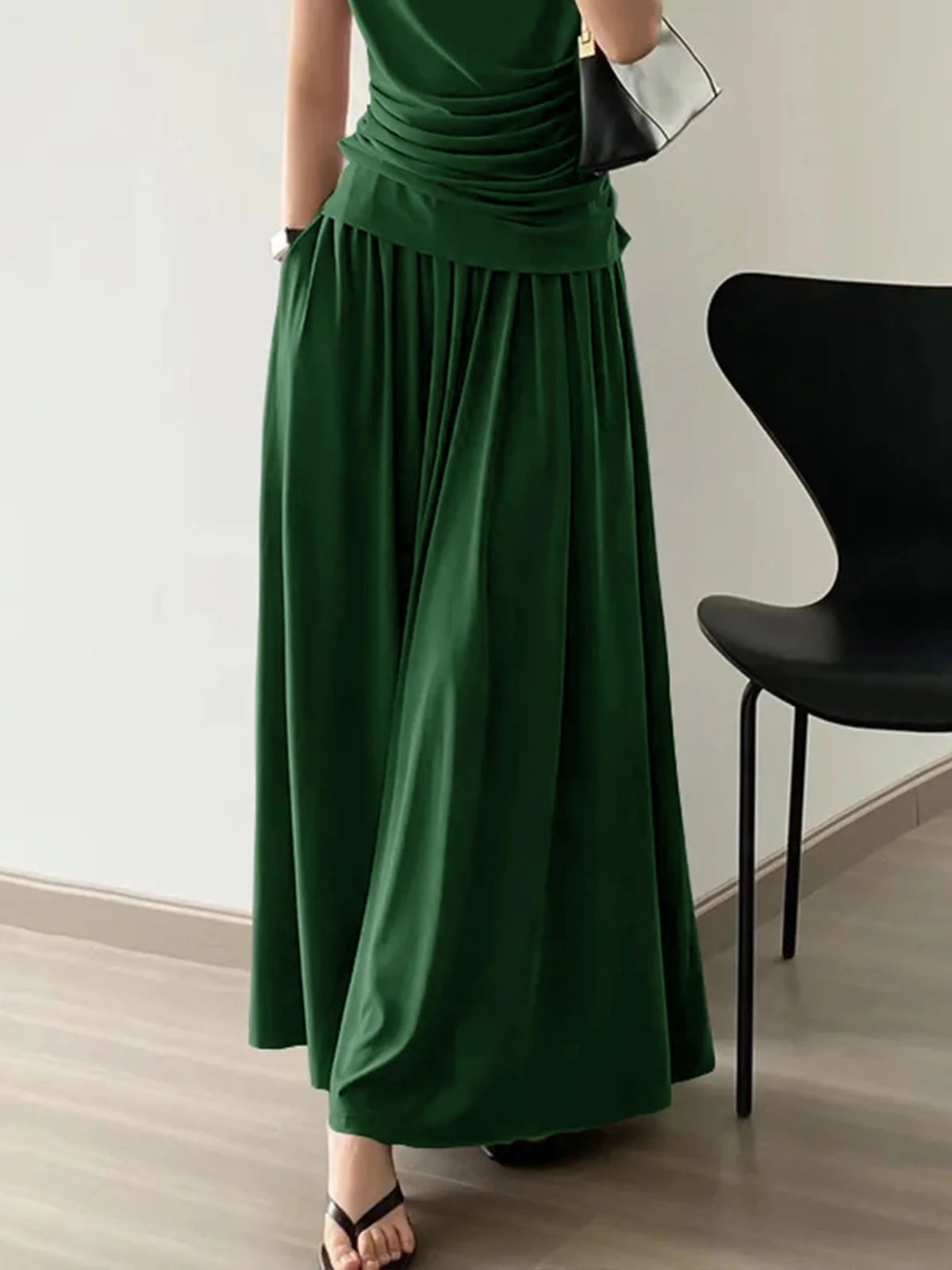 Casual Solid Color Wide Long Skirt