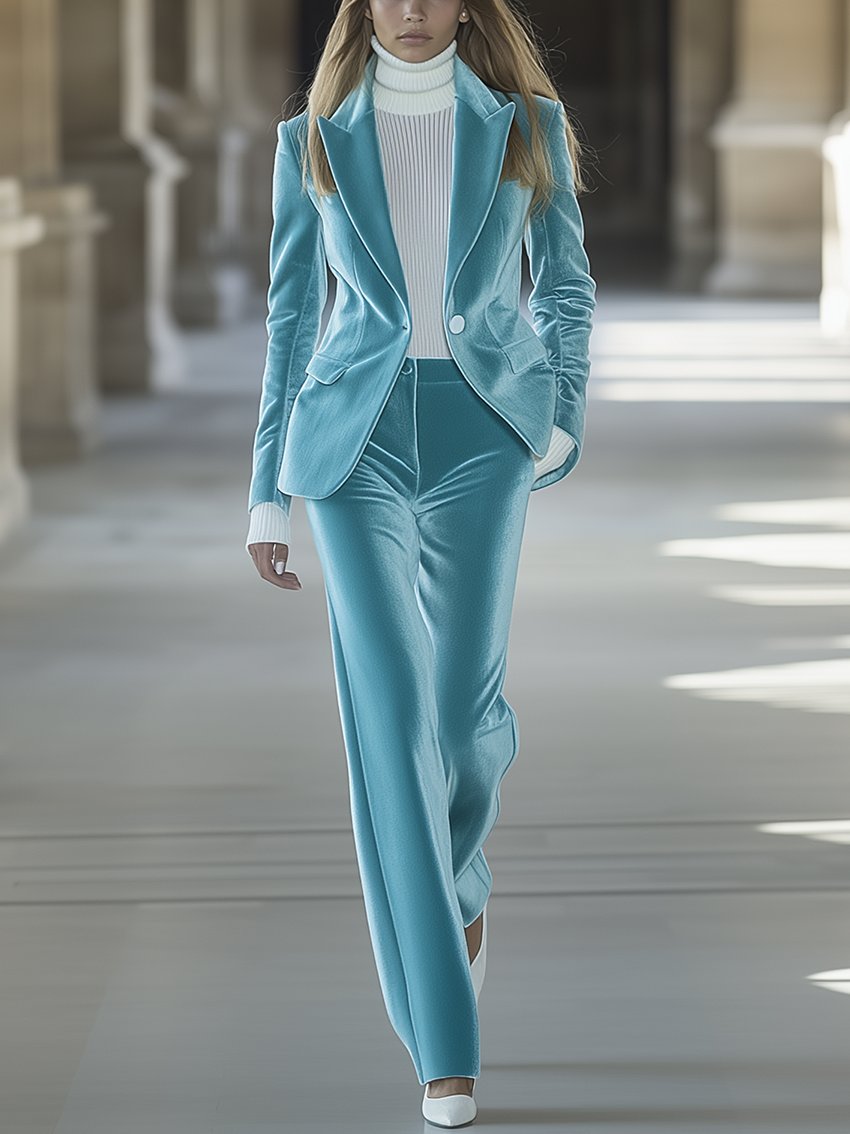 Light Cyan Velvet Suit