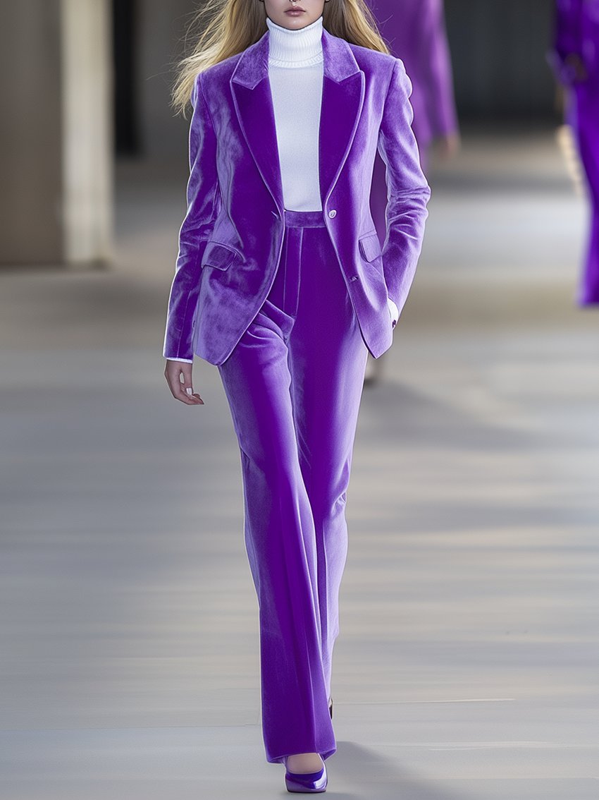 Cream Purple Velvet Suit