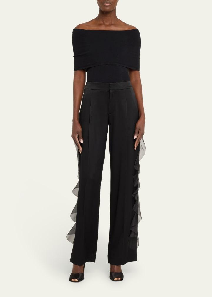 Ruffle Straight-Leg Pants