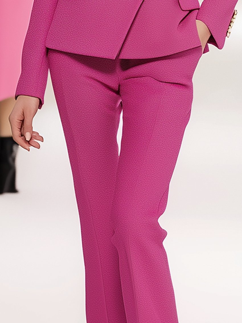 Pink Texture Fabric Double-breasted Pants