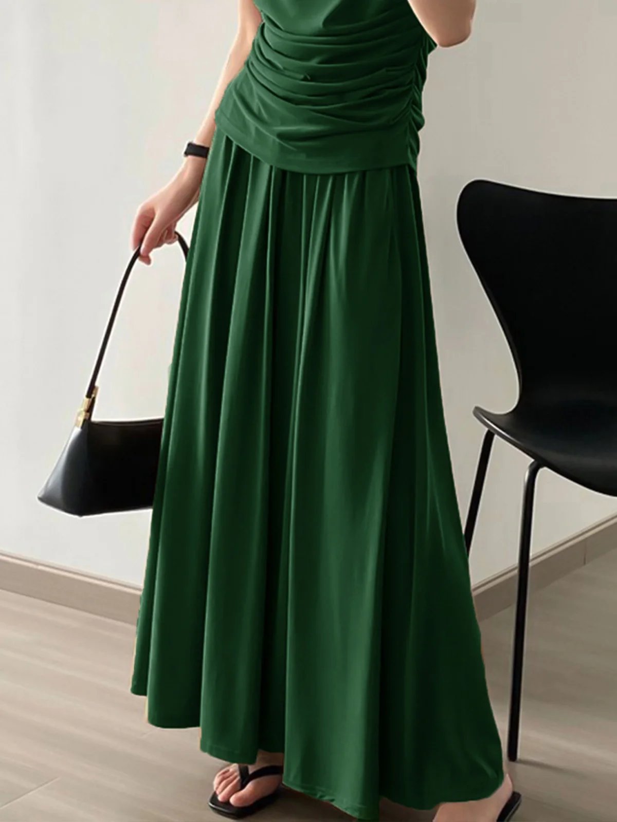 Casual Solid Color Wide Long Skirt